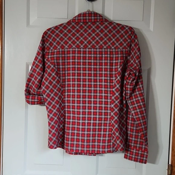 Tommy Hilfiger, Women's, Sz 10, Red, Black, White, Navy Plaid Blouse - Picture 7 of 8